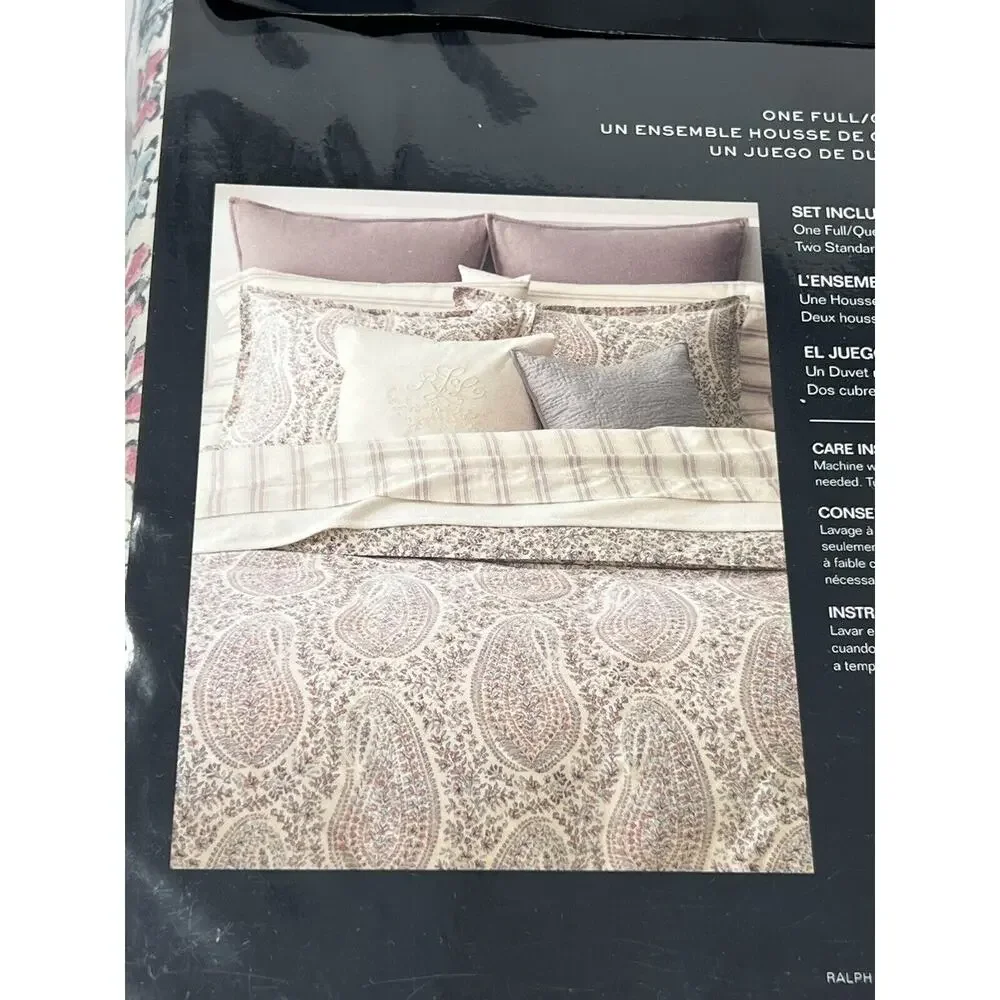Ralph Lauren Claudia Paisley FULL / QUEEN Duvet Cover Set Cream Floral SATEEN